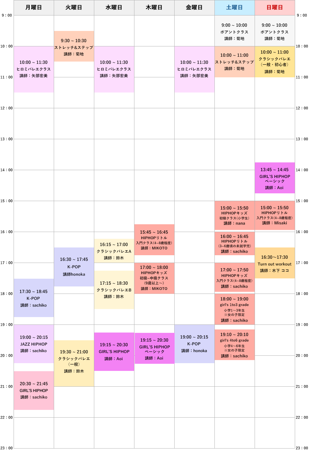 クラススケジュール