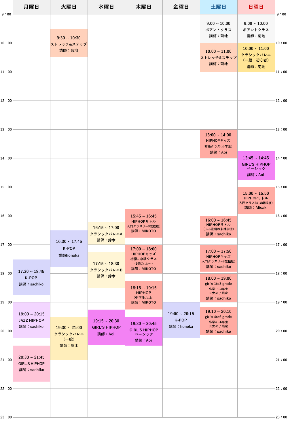 クラススケジュール