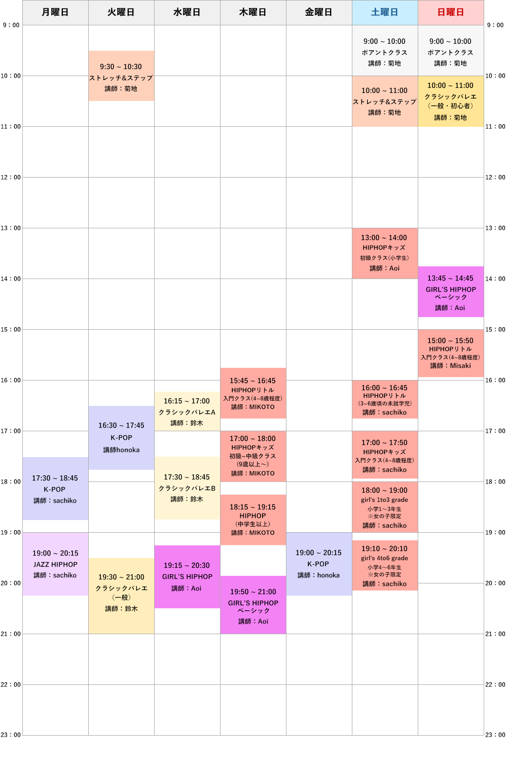 クラススケジュール