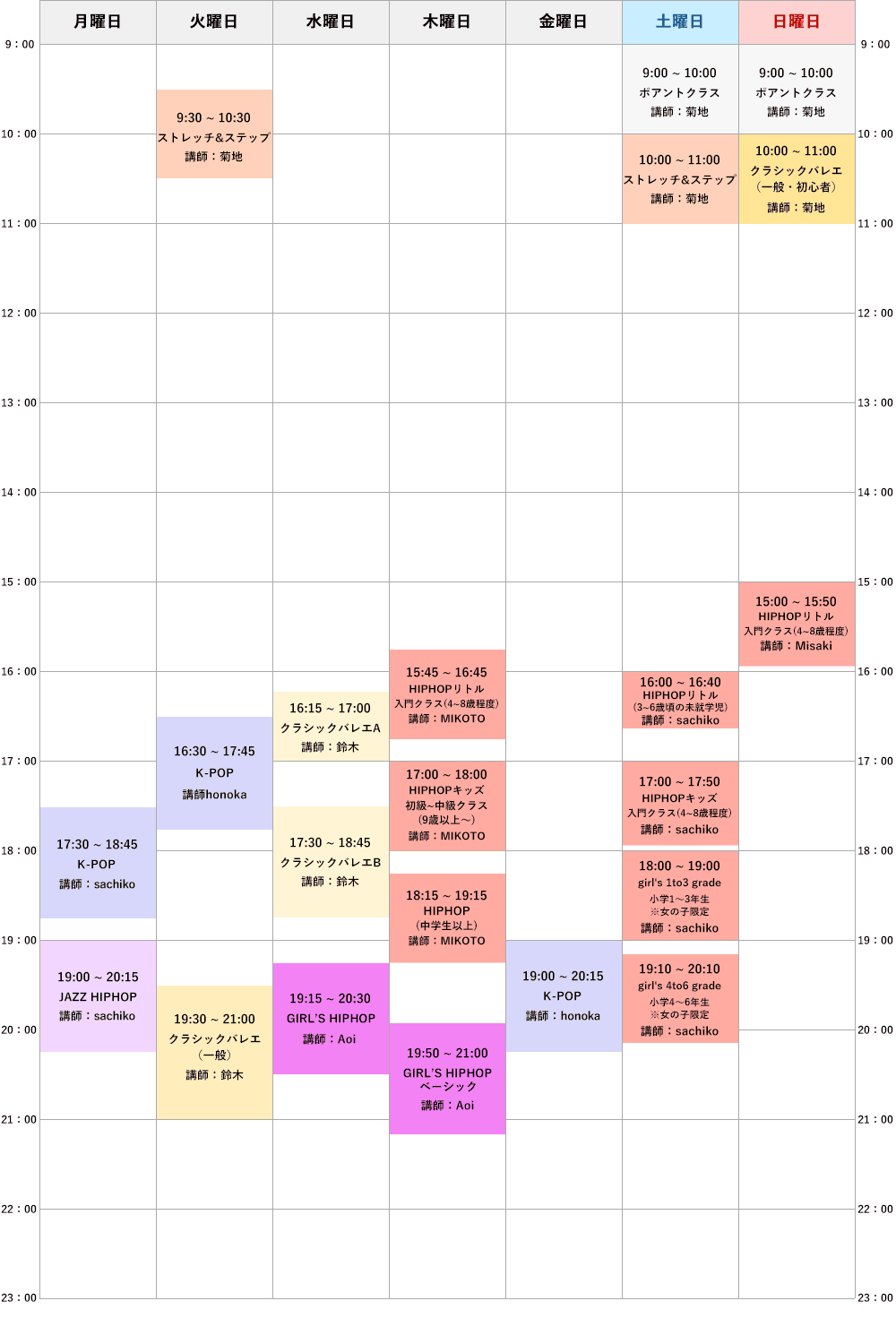 クラススケジュール